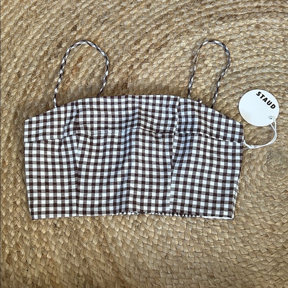 NWT • STAUD Frederico Crop Tank in Chocolate Gingham - Picture 2 of 5